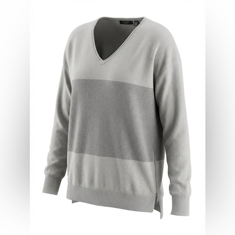 LUSSO WOMENS CASHMERE V NECK SWEATER 2 TONE GRAY SIZE M
